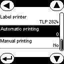 Vyberte model TLP2824 pomocí navigačních tlačítek a stiskněte potvrzovací tlačítko. Vybraná tiskárna bude nyní viditelná v seznamu možností v části "Tiskárna etiket".