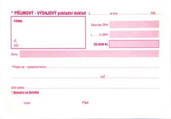 - údaje o stavbě, 3 x 20 číslovaných listů s perforací pro denní záznamy stavby, označení NCR = samopropisující papír 126950 A4 / NCR / 4401 96,40 Universální příjmový a výdajový