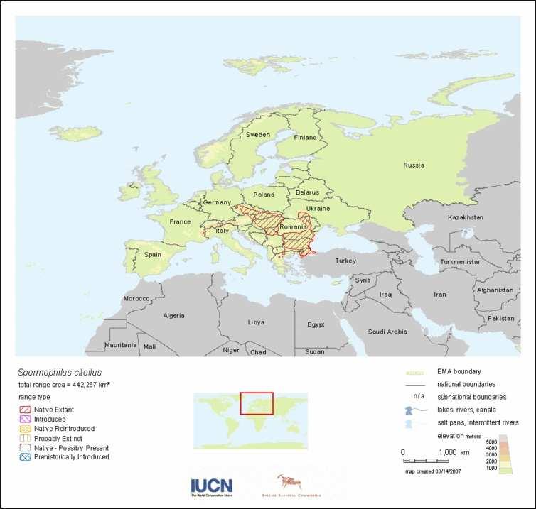 Obr. 4 Areál rozšíření sysla obecného (zdroj: AOPK ČR) 3.6 Ochrana druhu Záchranný program byl AOPK iniciován v roce 2005 a v roce 2008 byl přijat MŽP.