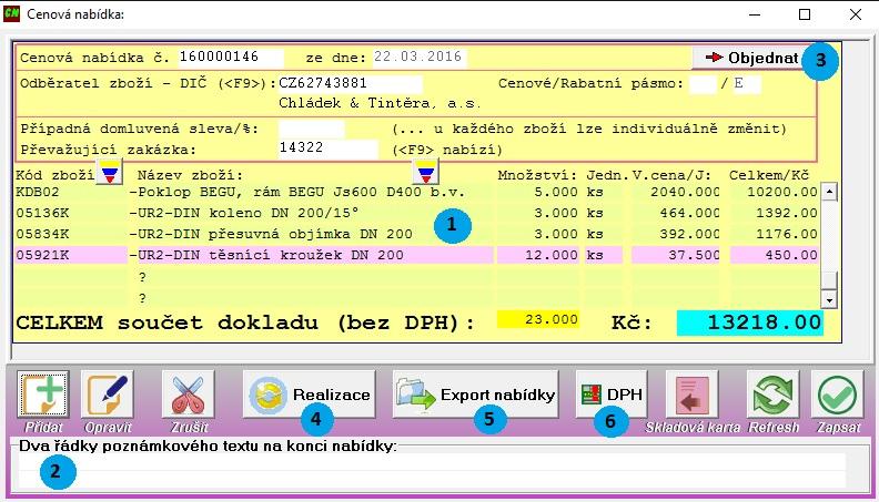 39 Cenová nabídky: Program umožňuje vytvářet cenové nabídky pro Vaše zákazníky. Jedná se o vytváření prodejních dokladů, jejichž realizace je však podmíněna souhlasem zákazníka.