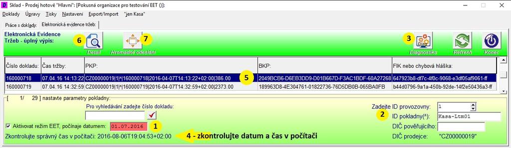 58 b) Kliknutím pravým tlačítkem myši, do tabulky s doklady, se vyvolá skrytá nabídka, kde použijeme funkci Odeslání údajů o tržbě na EET-server c) Je-li více dokladů, u nichž se komunikace s