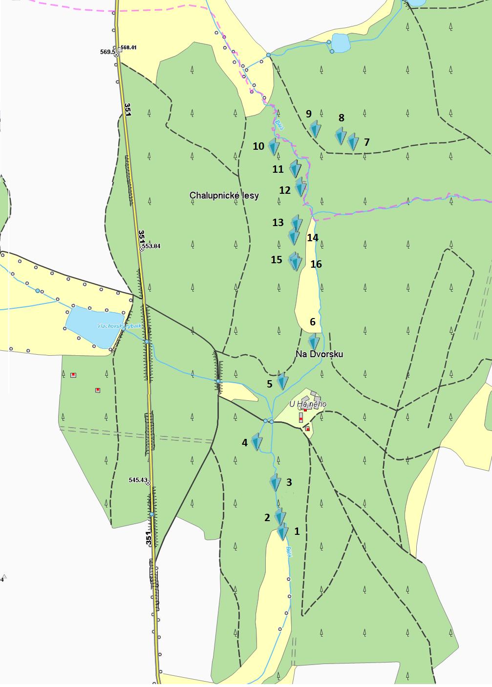 Obrázek 3: Mapa lokalizovaných terénních nerovností Zdroj: Prohlížecí služba WMTS - Základní mapy