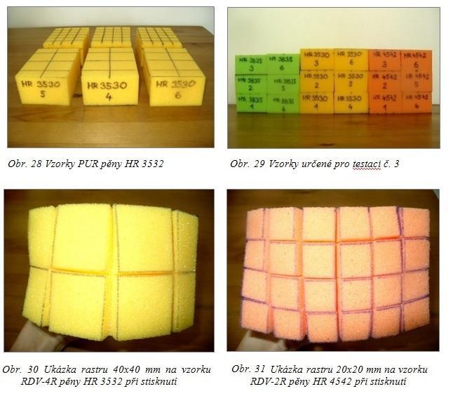 Ob 4.5.3 Rozměry a vzhled vzorků Vzorky profilované prořezem v rastru 20 x 20 mm. Profilování bylo vedeno do hloubky 10 mm pěny vzorku.