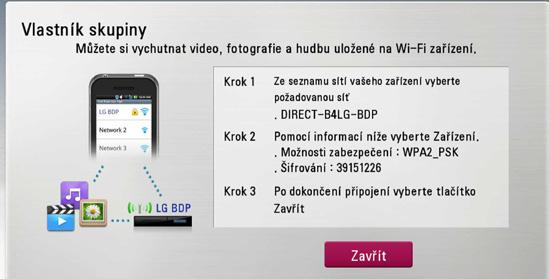 Vyberte server, který je sdílený z připojeného zařízení Wi-Fi Direct pomocí kláves W/S a stiskněte klávesu ENTER (b) k přechodu na server.