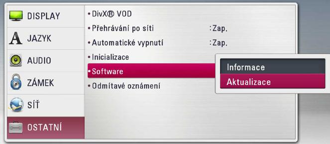 Nabídka aktualizace se objeví na obrazovce po zapnutí přehrávače. 2. Prostřednictvím tlačítek A/D zvolte požadovanou možnost a poté stiskněte tlačítko ENTER (b). Aktual.