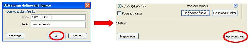 je aproximuje výrazně přesněji než hyperbola (srovnání obou křivek ukazuje obrázek 5.29). Obrázek 5.28: Zadání předpisu p = p(v ) z van der Waalsovy stavové rovnice Otázky a úkoly pro studenty 1.