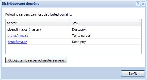 Kapitola 7 Odebrání serveru z distribuované domény Chceme-li jeden ze serverů z distribuované domény odebrat, použijeme tlačítko Distribuované domény v sekci Konfigurace Domény.