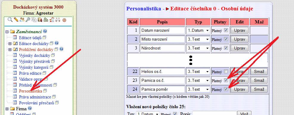 Rozdílné číslování zaměstnanců a pracovních poměrů: Pokud máte zaměstnance nebo čísla pracovních poměrů v Pamice očíslované jinak než v docházce, lze od verze docházky 7.