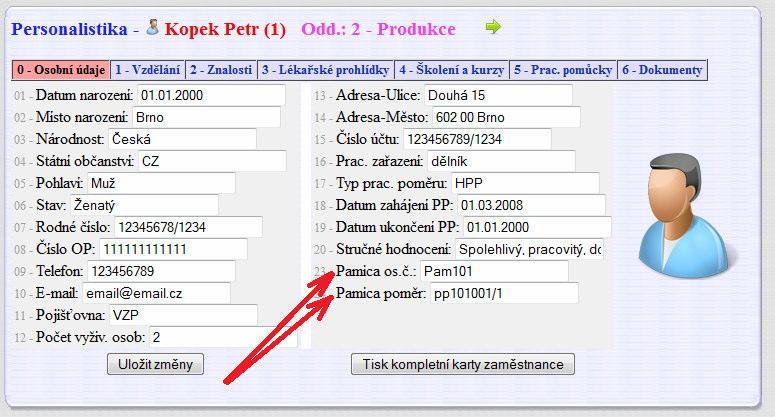 Stačí v docházce v modulu personalistiky (Zaměstnanci / Personalistika) přes tlačítko "Uprav nebo přidej položky do číselníku 0 - Osobní údaje" aktivovat položky číselníku nazvané "Pamica os.č." a Pamica poměr Poté v personalistice vyplnit zaměstnancům do této položky osobní čísla a poměry, které mají přiděleny v Pamice.