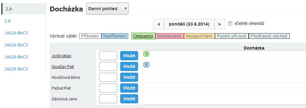 4. Modul Docházka v nepropojeném stavu s Rozvrhem Dostáváme se k praktickému použití modulu Docházka.