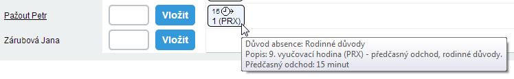 Zaznamenaný pozdní příchod do hodiny. 5. Podobně postupujte v případě potřeby zápisu předčasného odchodu žáka z výuky.