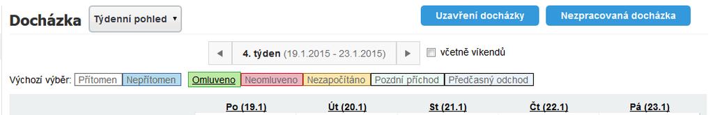 Absence 1. pololetí v obrazovkovém formuláři a tiskové sestavě: 4.9.2015 24.10.2015 13.1.2016 1. pololetí 2015/2016 Vidíte, že formulářové zobrazení vám u daného žáka zobrazuje i absenci od 25.1.2016, která ovšem již započítáním spadá do 2.