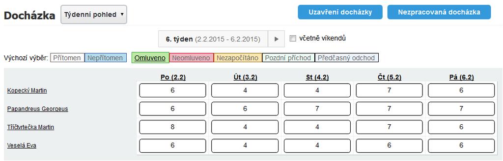 V tiskové sestavě (tedy toho, co již přesně interpretuje data do výstupů) je jako poslední zahrnuta absence žáka ze dne 13.1.2016, tedy ještě ta, která není započítávána do 2. pol.) Absence 2.