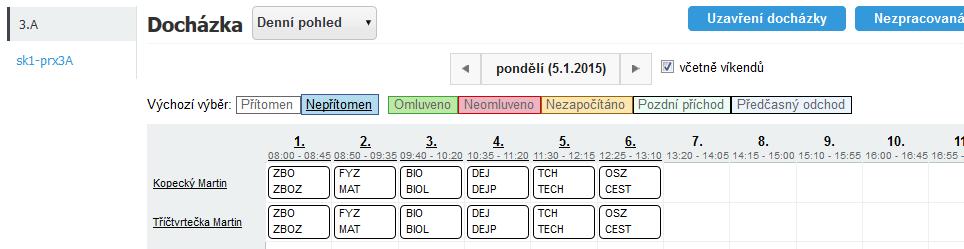 podroli Učitelé praxe a v ní (kromě typických práv k hodnocení apod.) aplikovat právo Omluva docházky žáků (v oddílu práv pro přístup k modulu Třídní knihy a Docházky).