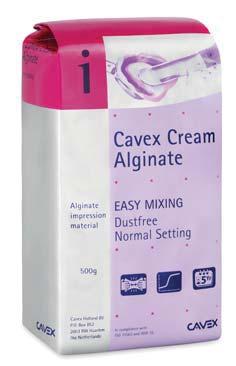 15 Cavex Cream Alginate Cavex Cream Alginate nejmodernější alginátová hmota, která se snadno míchá. Výsledkem je velmi kvalitní, hladká a krémová hmota.