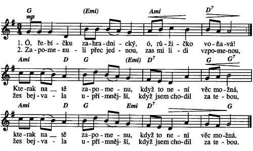 Zkouška paměti na počítači Pletla v kytku Hudební partitura Nástroje jsou zde zapisovány v ustáleném pořadí.