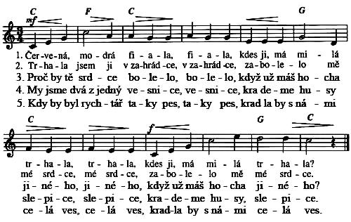 Hledej v notovém zápisu, zda se některá z těchto melodií opakuje.