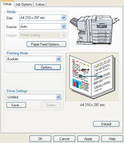WINDOWS PCL 1. Na kartě [Setup] (Nastavení) ovladače vyvolejte libovolné uložené [driver settings] (nastavení ovladače), které chcete použít. 2.