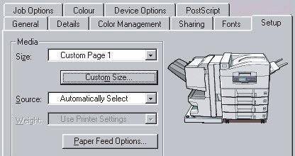 WINDOWS 98/ME POSTSCRIPT Ovladač systému Windows 98 pro jazyk PostScript umožňuje definovat a uložit pro budoucí použití až tři vlastní velikosti papíru. 1.