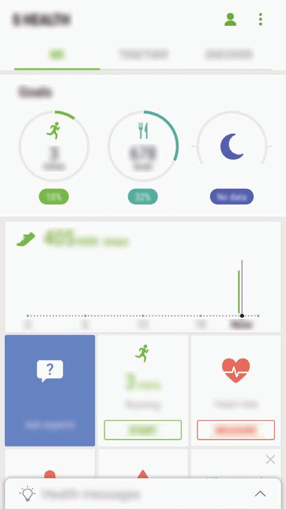 Aplikace Používání aplikace S Health Zde můžete zobrazovat hlavní informace z menu a nástrojů pro sledování aplikace S Health a sledovat tak své zdraví a formu.