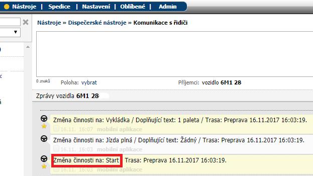 NOVINKA Komunikace s řidiči Start / Stop Dříve se v Komunikaci s řidiči zobrazovala pouze změna stavu jako např. Nakládka, Vykládka, Jízda plná, Jízda prázdná.