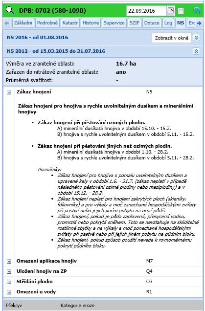 2016: Změny v zákazu hnojení: pro kultury R, G, T je nově shodný text, nové kódy pro R, G, T