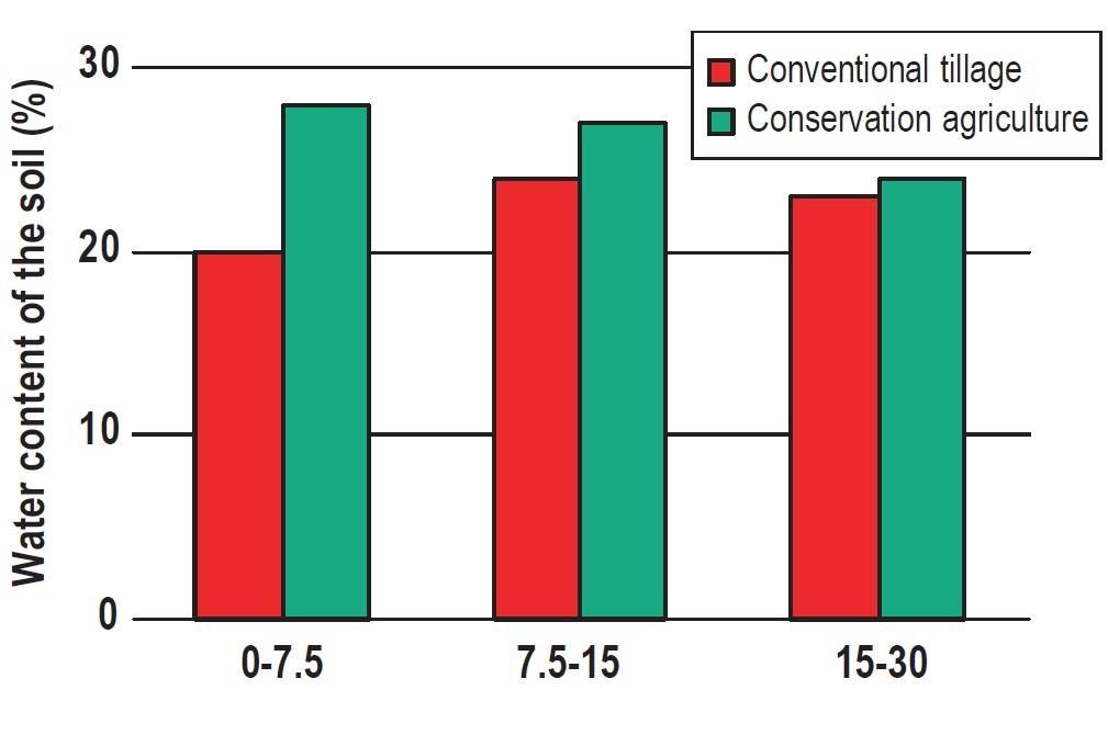Obsah vody v půdy: konvenční versus ochranné hospodaření FAO. 2005.