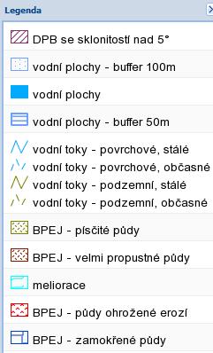 Obrázek 11: Legenda k zobrazení míst nevhodných k uložení hnoje a kompostu v mapě v LPIS V části Kreslení je možné zakreslit trvalý