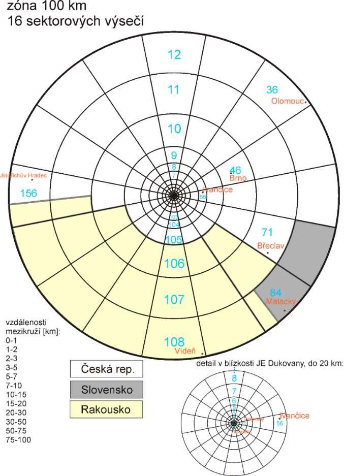 jednotlivých výpustí v lokalitě (ventilační komín 12, ventilační komín 34, chladící věže 12 a chladící věže 34) a výpustí do vodotečí (přes vyústění do vodní nádrže Mohelno).