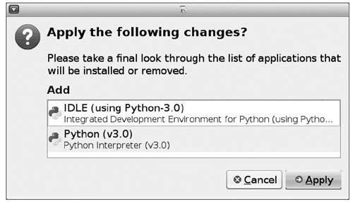 0.5. Instalace pod Ubuntu Linux Správce balíčků vás požádá o potvrzení, že chcete přidat jak IDLE (using Python-3.