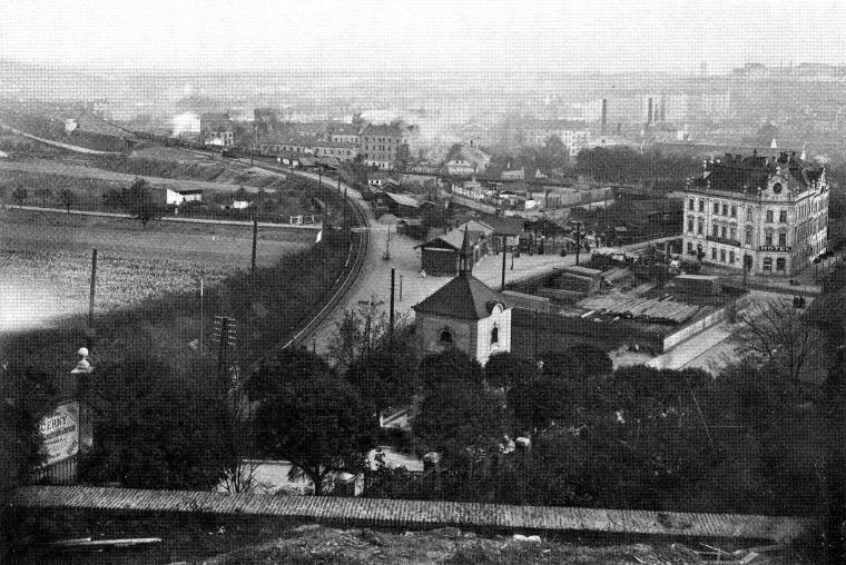 Původní zastávka Královské Vinohrady, anonymní fotografie kolem 1910 (v