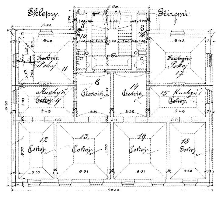 VILA OSVĚTA Jana Masaryka 22/165 Alois Bureš 1882 vlevo půdorys přízemí, vpravo byt