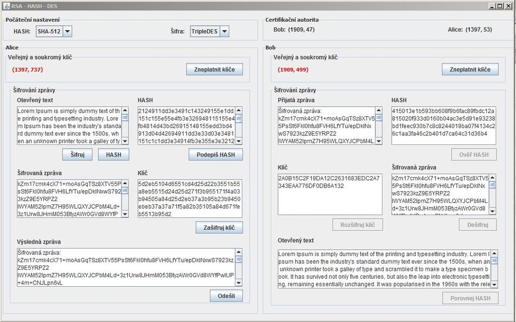 6.2 Digitální a elektronický podpis 39 Obr. 9: Screenshot programu RSA-HASH-DES a nebyla po cestě nepřátelským internetem pozměněna. (Obr.