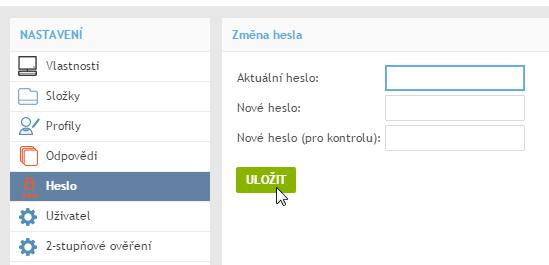 c) Kliknětě na tlačítko ULOŽIT nové heslo je tímto nastaveno Nyní máte