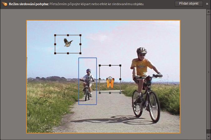 Animace efektů 215 Sledování pohybu Manuální sledování pohybu Aplikace Adobe Premiere Elements umožňuje přejít do režimu manuálního sledování pohybu.
