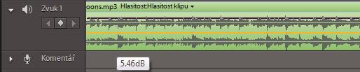 Přidání a míchání zvuku 249 Nastavení hlasitosti na časové ose Hlasitost klipu můžete upravit přímo ve zvukové stopě na časové ose.