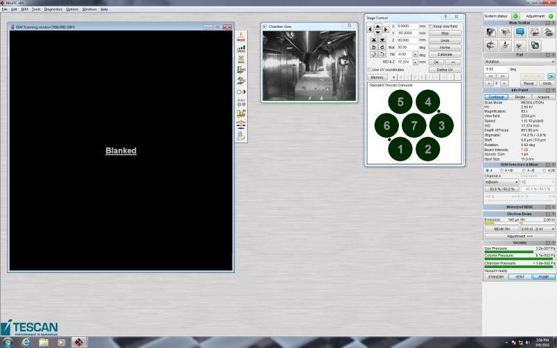Pomocí této ikony získáme výsledný obraz. Obr. 2: Vzhled obrazovky programu MIRA TC. Vlevo rastrovací okénko, jehož součástí je panel nástrojů. Uprostřed malé okénko pohled do komory.