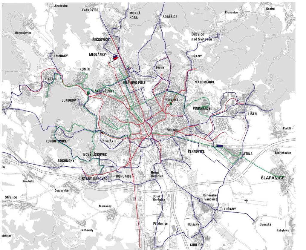 MEDLÁNKY KOMÍN HUSOVICE PISÁRKY SLATINA Počet linek Provozní délka sítě Délka linek Počet vypravených vozů Přepravní výkon (km)