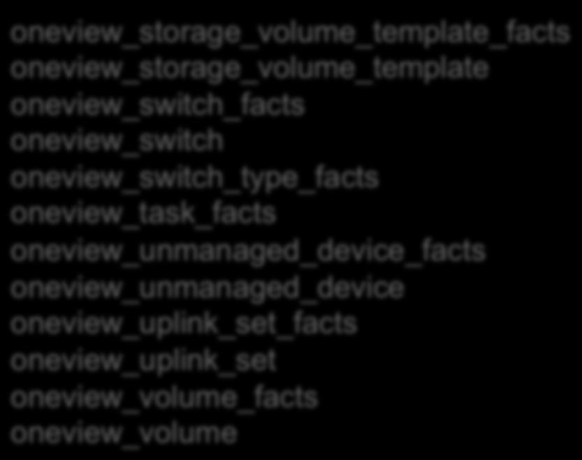 oneview_network_set oneview_power_device_facts oneview_power_device oneview_rack_facts oneview_rack oneview_san_manager_facts oneview_san_manager