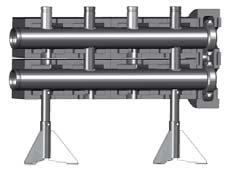 Systémy pro velké kotelny - rozdělovač Rozdělovač (modul pro 2 okruhy nebo pro 3 okruhy) Rozdělovač sestává ze dvou nad sebou umístěných komor s termickým oddělením náběhového a vratného okruhu.