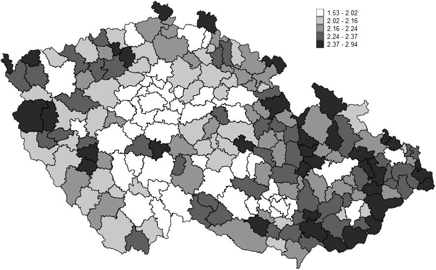 Regresní model pro výsledky Karla Schwarzenberga ve druhém kole měl index determinace 0,56. Pozitivní vliv měly jen dvě proměnné, a to podíl podnikatelů (0,42) a podíl vysokoškoláků (0,09).