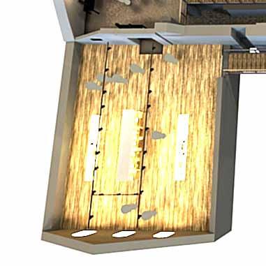 OSV - 2 Místnost: 2.17 - Malované sklo Lišty se světly jsou kotvené do trámů krovů Vzál. osvětlovaného předmětu: 2-3m Průměr svět.