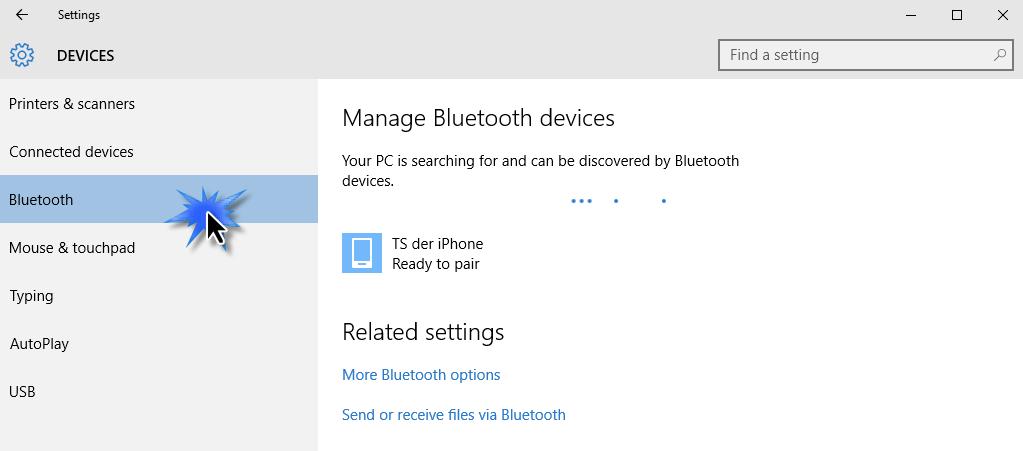 kliknutí pravým tlačítkem na ikonu Bluetooth v