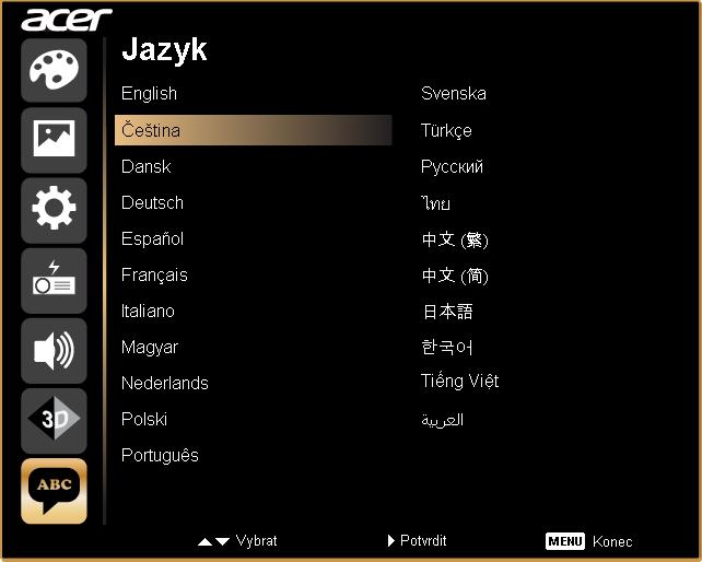 27 Jazyk Jazyk Slouží k výběru jazyka nabídky OSD.