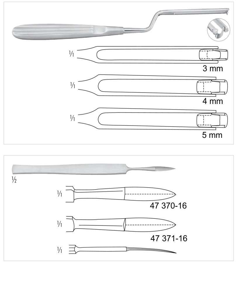 Nože 47 392-03 3 mm bajonetový 47 392-04 4 mm bajonetový 47 392-05 5 mm bajonetový 47 390-03 3 mm