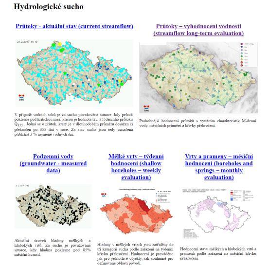 aktualizované v pravidelných týdenních (povrchové vody) a měsíčních intervalech (podzemní vody).