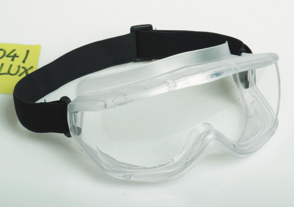 třídy F Safety goggles with flat PC visor and soft plastic facepiece, indirect ventilation, protection against splashing fluids, class F visor