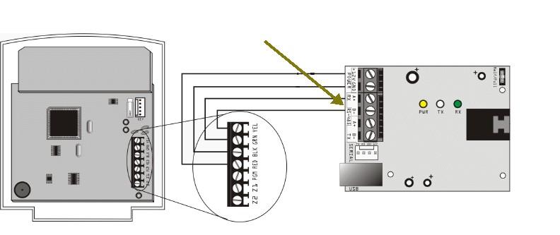 Vytvoření čtyř vodičového připojení Musíte použít převodník CONV4USB na přehrání firmwaru modulů s čtyř-vodičovým připojením.