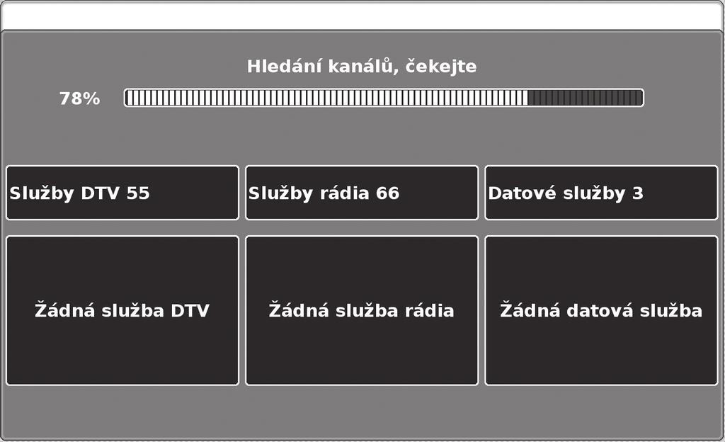 Toto nastavení se objeví po vyhledání satelitních kanálů. Viz další strana. Analogové manuální ladění Umožňuje ruční ladění analogových kanálů.