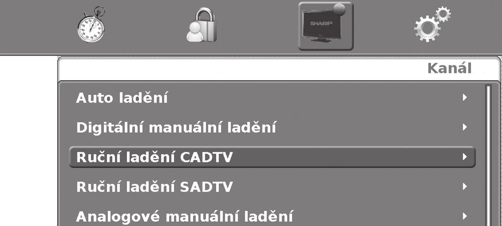 Vyberte kanál, který chcete reorganizovat, a stisknutím tlačítek / přepněte mezi volbami Zobrazitelné, Vynecháno (kanál bude ignorován) a Oblíbené (kanál se přidá do seznamu oblíbených kanálů).